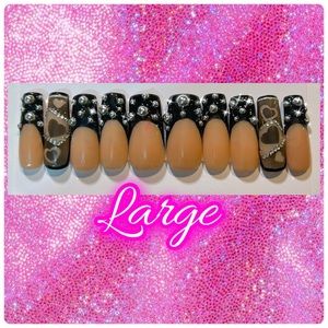 Black French silver Pearl nails